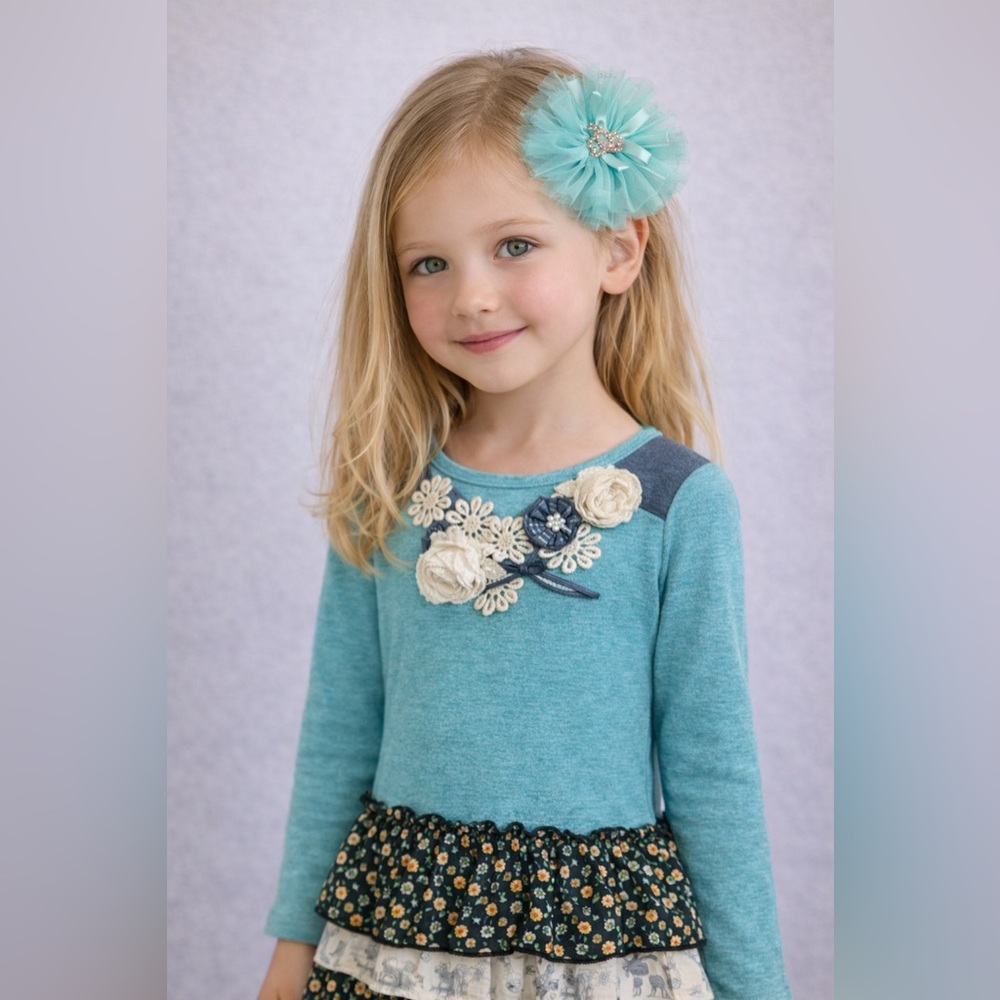 Couture Clips Aqua Green‎ Little Girls Headband w/Crown Center NEW Pinch Clip